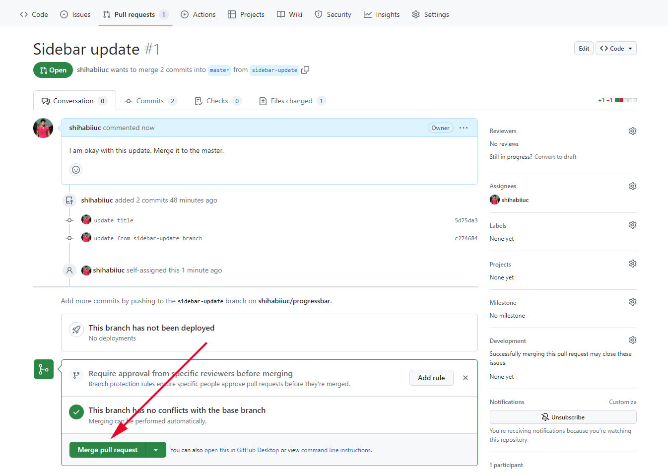 merge pull request on GitHub