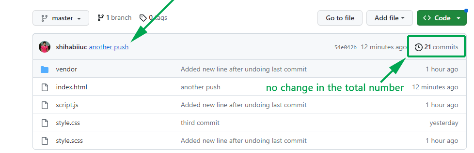 Replaced the last commit with new one in the remote origin