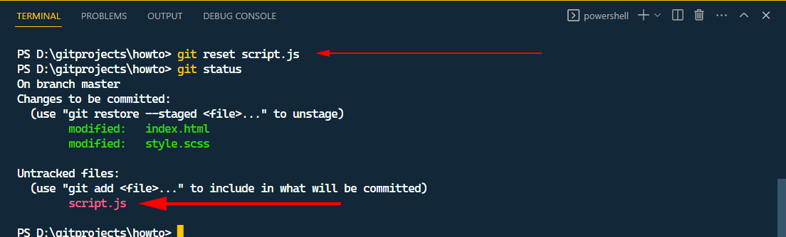 Unstage a specific files from git add -A