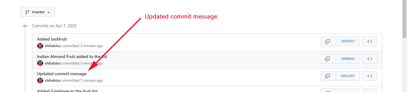 Updated commit message on my GitHub repository