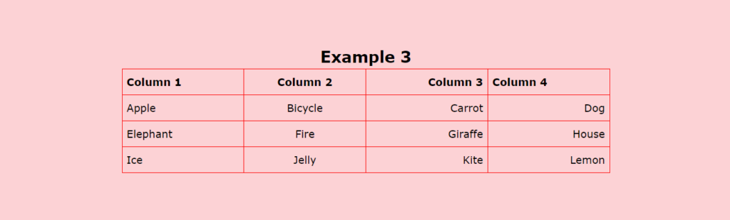 html table align column left