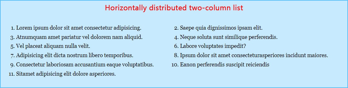 Horizontally distributed two-column ordered list