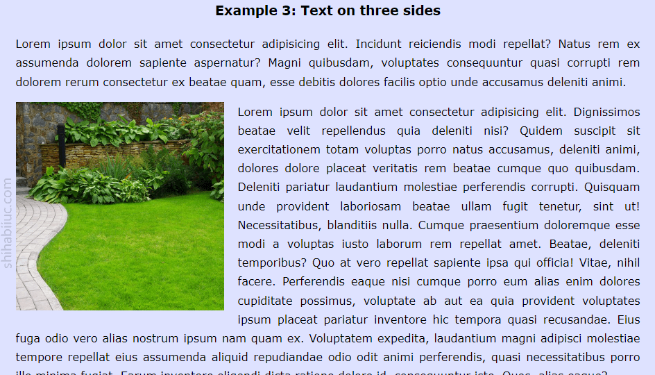 Text near image html, image wrapped in three sides by text
