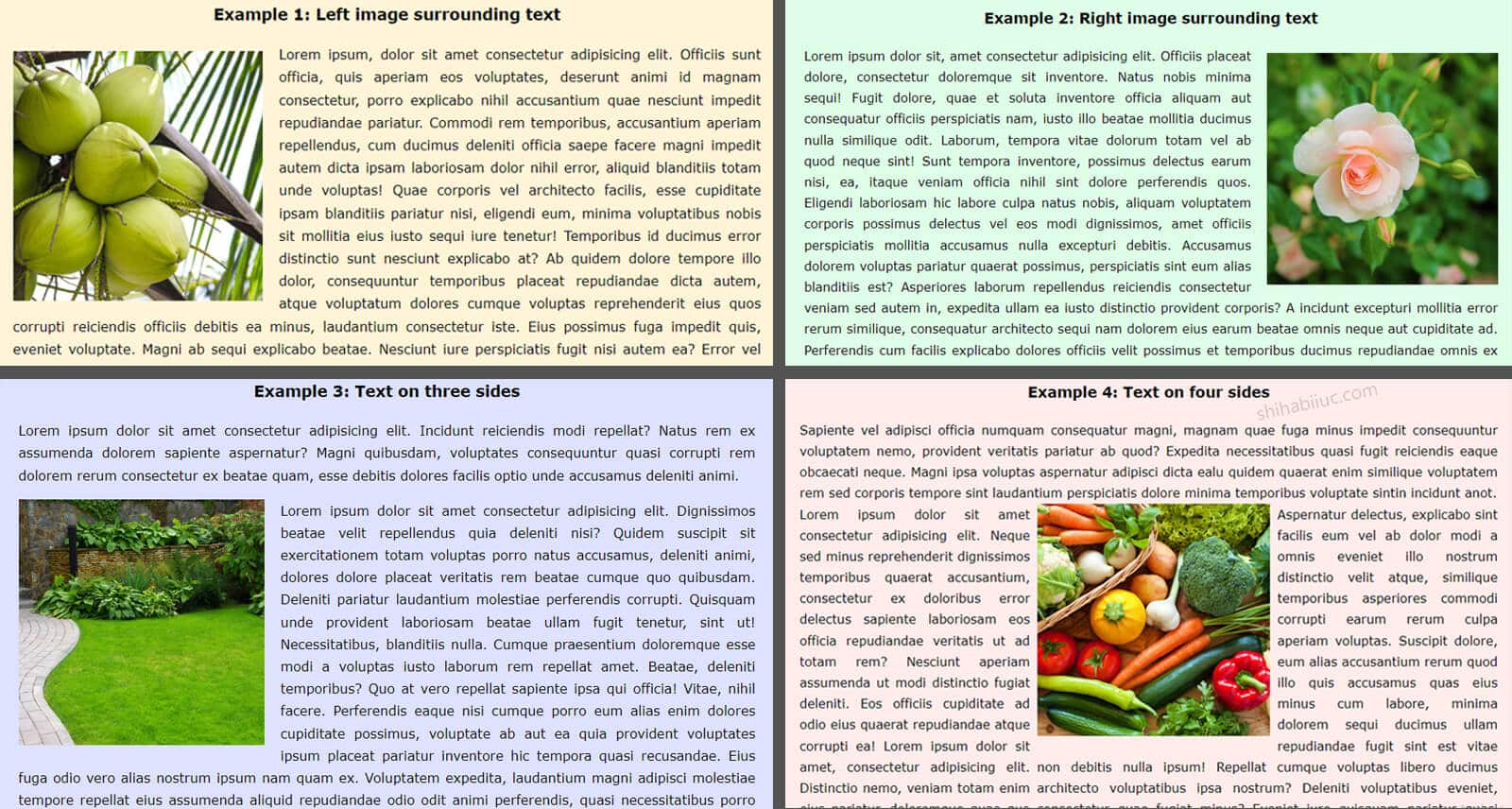 Various examples of text wrapping over images