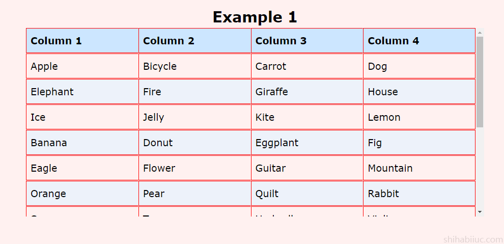 vertically scrollable html table that shows a scrollbar on the right side