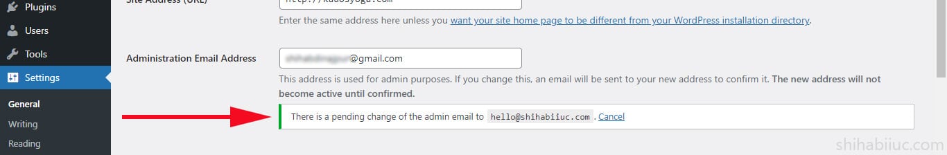 Pending changes to the admin email