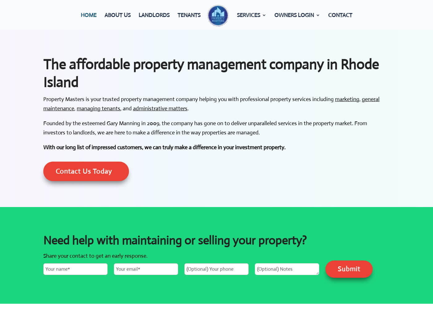 Work Sample, Roofing and property maintenance website/project screenshot