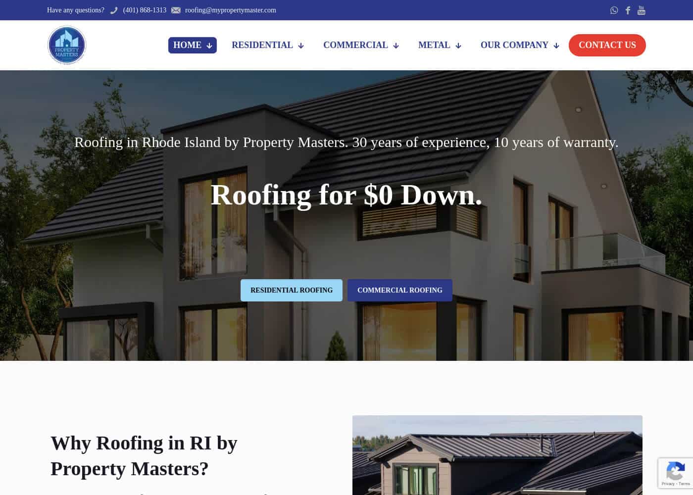 Work Sample, roofing website project screenshot