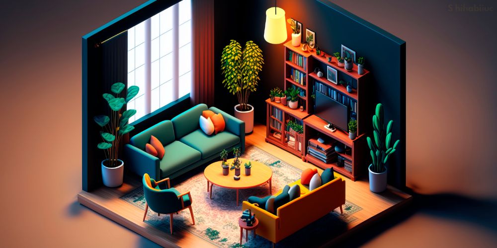 3D Isometric Living Room